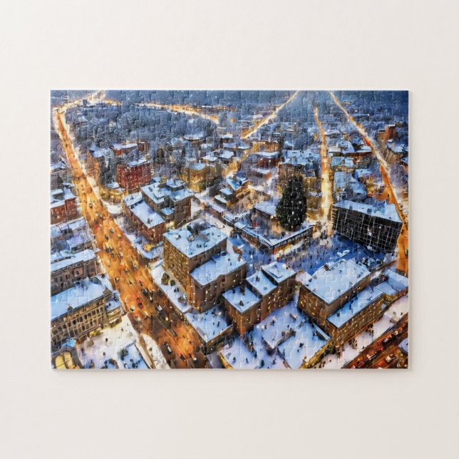 Julgallerikonst Photo Puzzles Winter City Pussel (Horisontell)