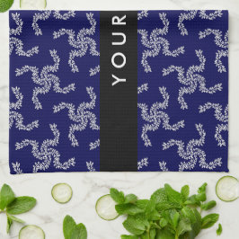 Julgarland, blå, ditt namn, anpassa kökshandduk