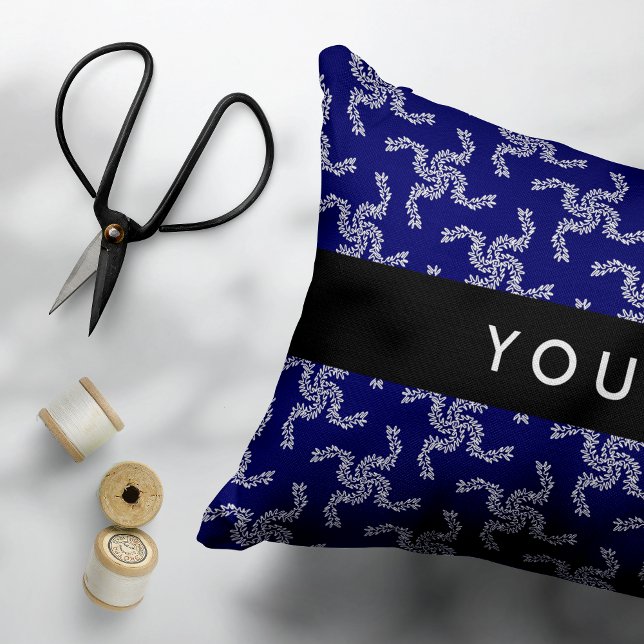 Julgarland, blå, ditt namn, anpassa prydnadskudde (Skapare uppladdad)