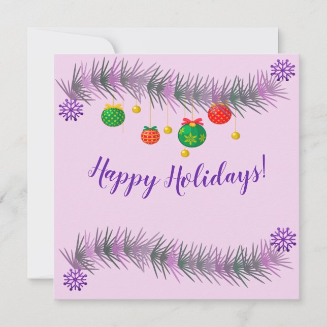 Julgarland med färglöst dekoration bollar julkort (Framsida)