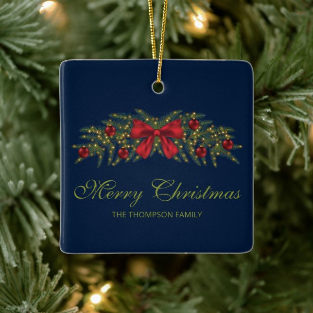 Julgarland med rött skägg och baljfrukter julgransprydnad keramik (Träd)