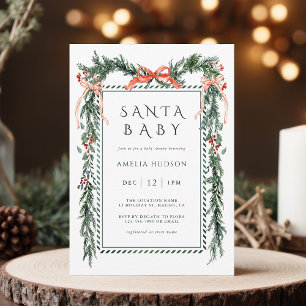 Julgarland Santa Baby Shower Inbjudningar