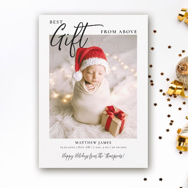 Julgåskalligrafi Modern Cute Baby Photo Meddelande (christmas baby announcement winter minimalist simple photo calligraphy elegant cute adorable)