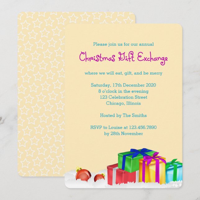 Julgåva Exchange Party Inbjudningar (Fram/baksida)