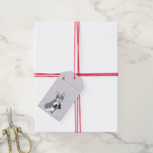 Julgåva Helgdag Fransk Bulldog Presentetikett (Med Snöre)