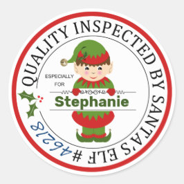 Julgåva inspekterad av Santa's Elf Runt Klistermärke