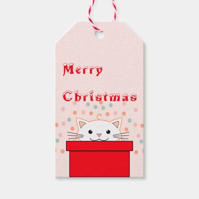 Julgåva Märkre för Älskare | Cute Cat Behind Box Presentetikett (Framsidan)