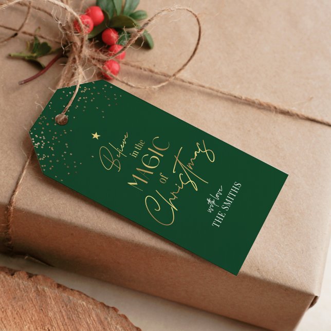 Julgåva Märkre Guld Glitter Calligraphy Grönt Presentetikett (Skapare uppladdad)