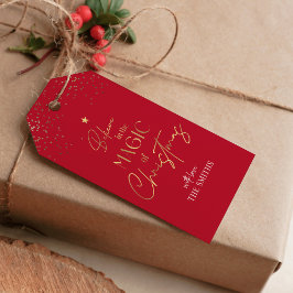 Julgåva Märkre Guld Glitter Calligraphy Red Presentetikett