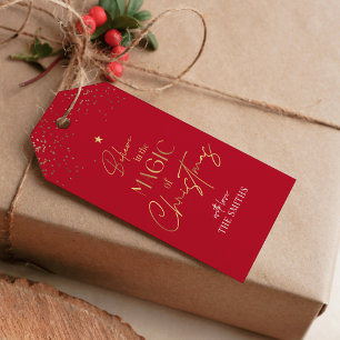 Julgåva Märkre Guld Glitter Calligraphy Red Presentetikett