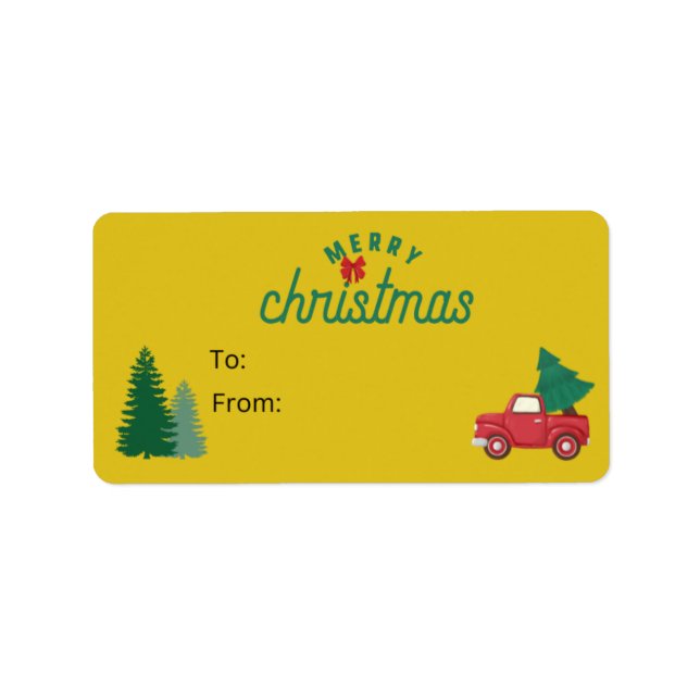 Julgåva Märkre Red Lastbil och Julgranar Adressetikett (Framsidan)