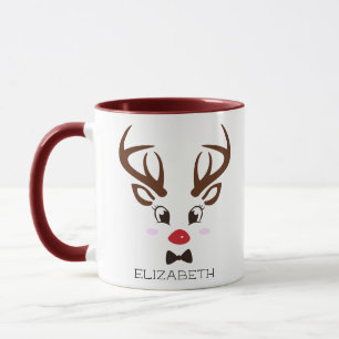 Julgåva Personlig Reindeer Ansikte Maroon Mugg