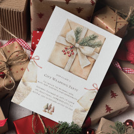 Julgåva Wrapping Party Simple Watercolor Inbjudningar
