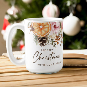 Julgåvor, citrusfrukter på vintern, botaniska kaffemugg