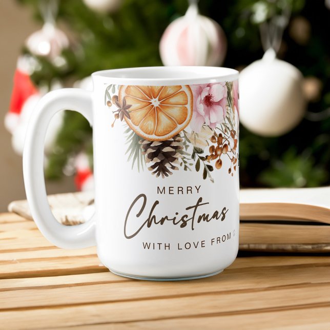 Julgåvor, citrusfrukter på vintern, botaniska kaffemugg (Christmas gifts rustic winter citrus botanical coffee mug Christmas gifts for mom)