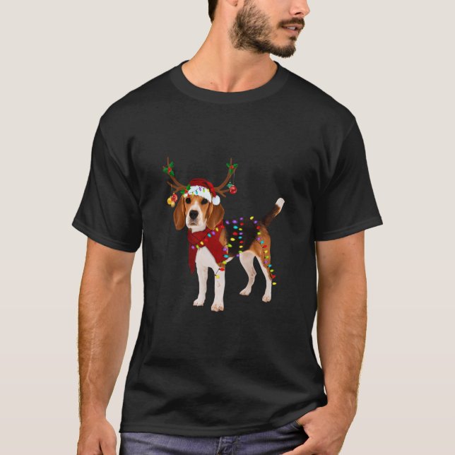 Julgåvor för jultomten Beagle Reindeer Light T Shirt (Framsida)