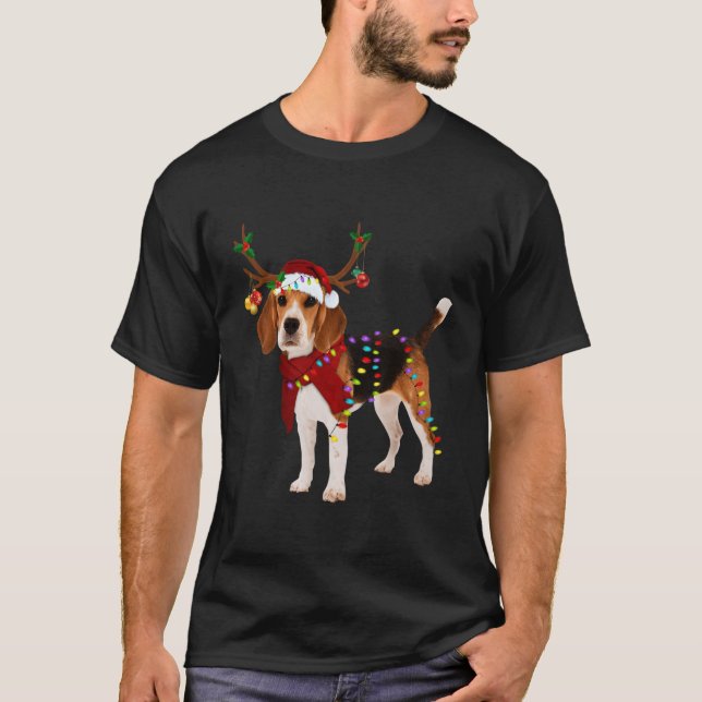 Julgåvor för jultomten Beagle Reindeer Light T Shirt (Framsida)