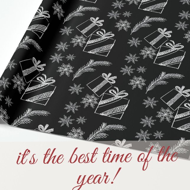 Julgåvor från Black and White Chalk och Snö Presentpapper (Skapare uppladdad)