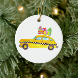 Julgåvor från New York Gult Cab Taxi Julgransprydnad Keramik