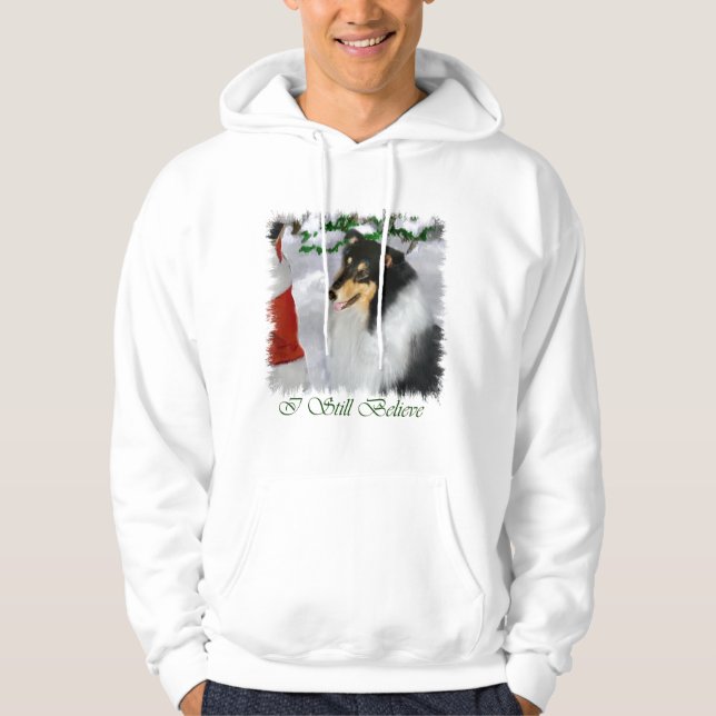 Julgåvor från Tri-Färg Rough Collie Tröja Med Luva (Framsida)