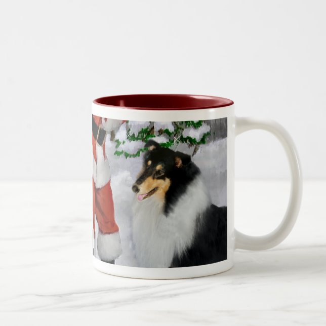 Julgåvor från Tri-Färg Rough Collie Två-Tonad Mugg (Höger)