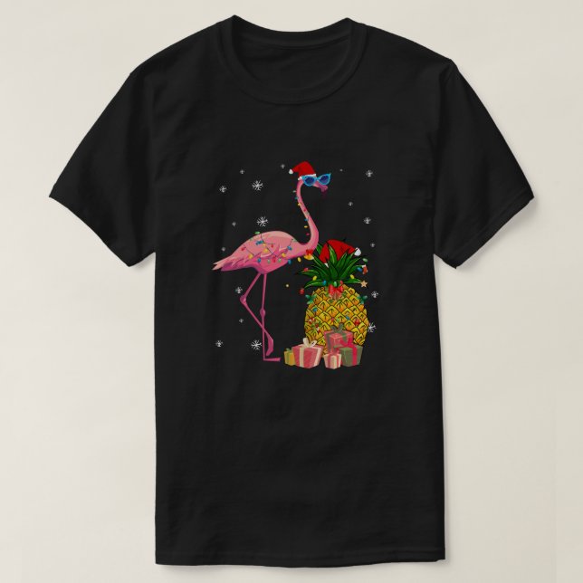 Julgåvor till Santa Flamingo Hawaiian Pineapple T Shirt (Design framsida)