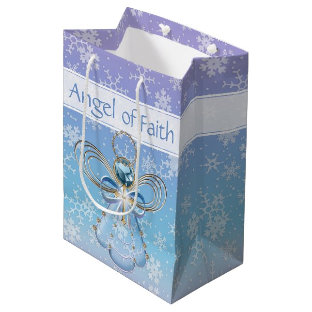 Julgel Angel av Faith Blue Ombre Snöflingor (Framsidan Vinklad)