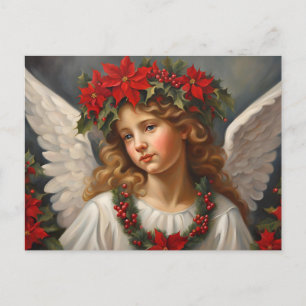 Julgel med Red Poinsettia Flowers Helg Vykort