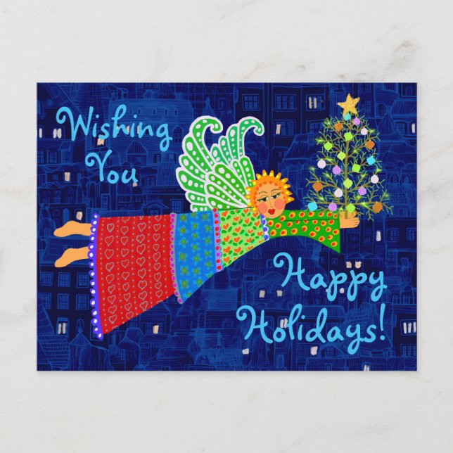 Julgel med Träd ett vykort för Helgdag (Framsida)