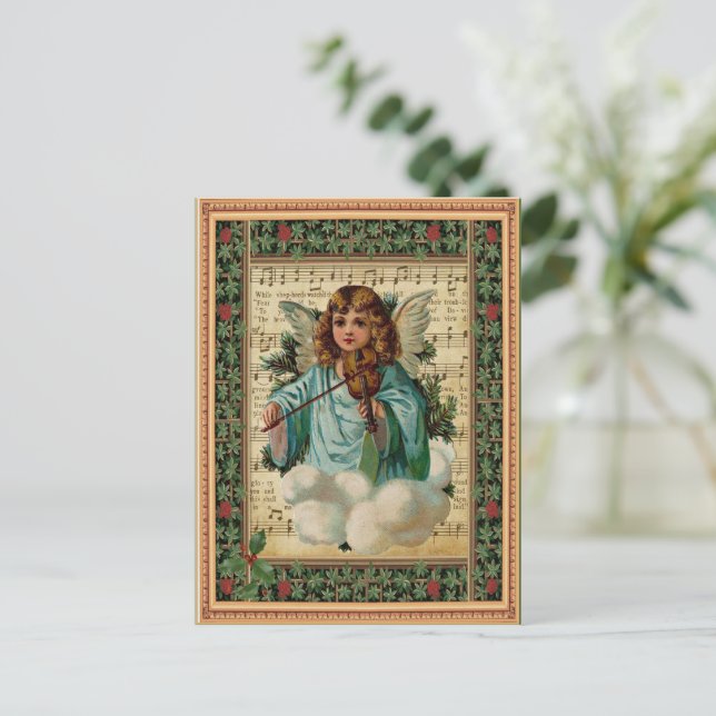 Julgel med Violin Angel Vykort (Stående Fram)