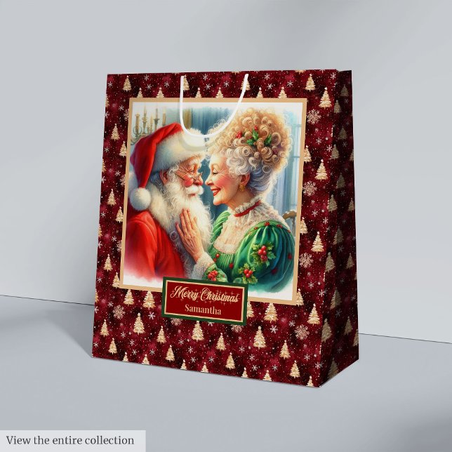 Julgift Bag Santa & Claus Watercolor (Christmas Gift Bag Santa & Mrs Claus Watercolor)