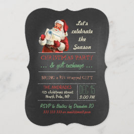 Julgift Exchange-Vintagen Santa Chalkboard Inbjudningar
