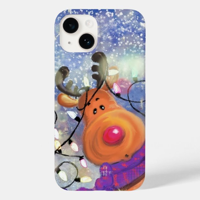 Julgift iphone case med Lycklig rener (Baksida)