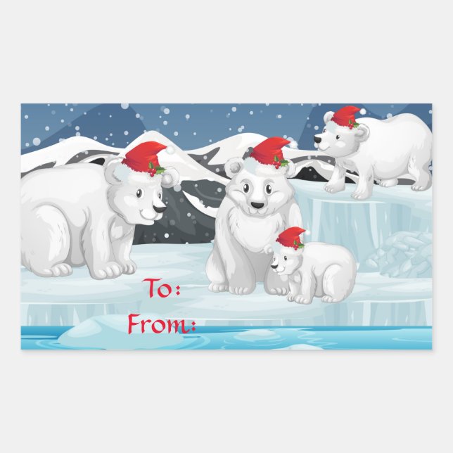 Julgift Stickers-Polar Bears Rektangulärt Klistermärke (Framsida)