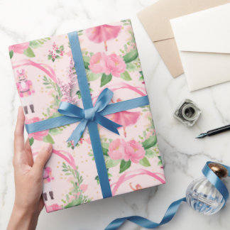 Julgift Wrap Rosa Nutcracker och Ballerina Presentpapper