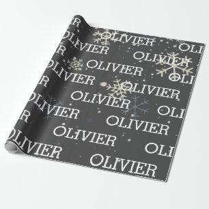 Julgift Wrap Snöflingor Namn grått Festive Presentpapper