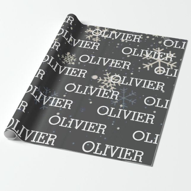 Julgift Wrap Snöflingor Namn grått Festive Presentpapper (Utrullad)
