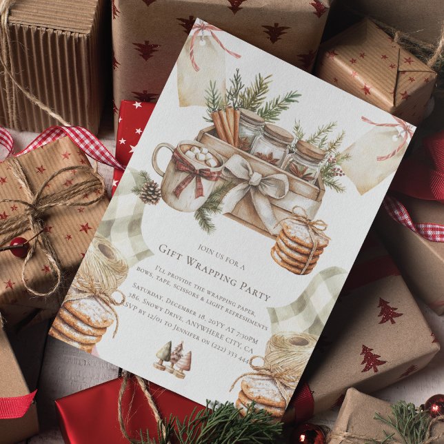 Julgift Wrapping Party Watercolor Inbjudningar (Skapare uppladdad)