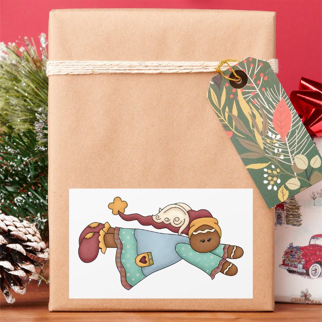 Julgingerbröd Angel Rektangulärt Klistermärke (Skapare uppladdad)