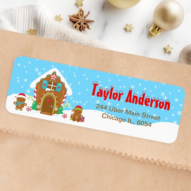 Julgingerbröd Blått och rött Returadress Etikett (Skapare uppladdad)