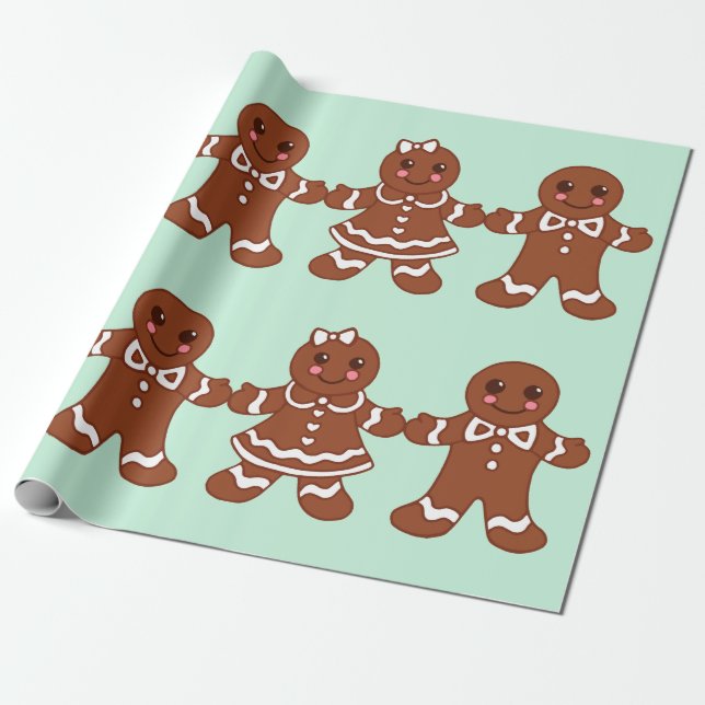 Julgingerbröd Boys Girls Wrapping Papper Presentpapper (Utrullad)