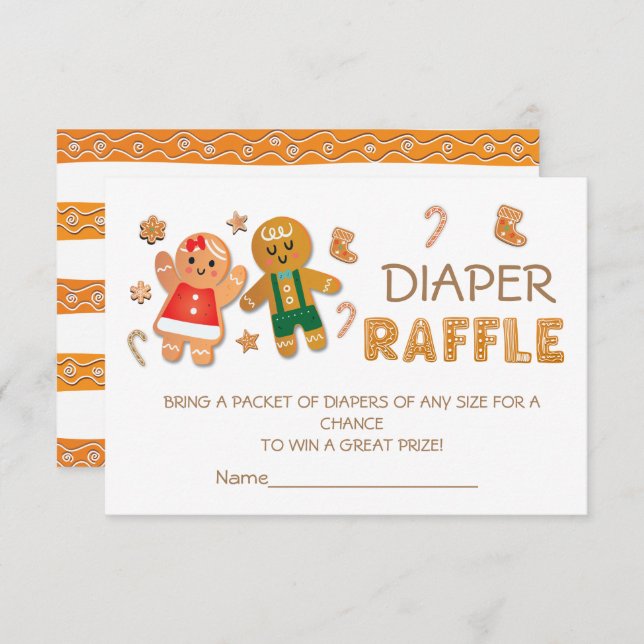 Julgingerbröd Cookie Diaper Raffle Inbjudningar (Fram/baksida)