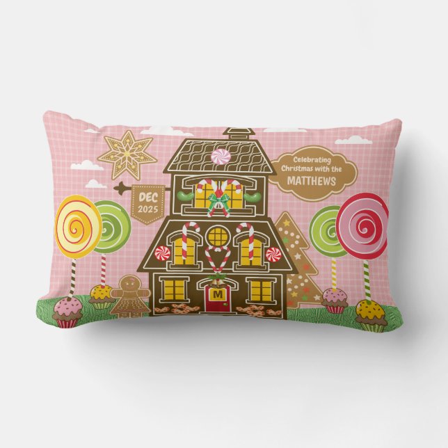 Julgingerbröd Cookie House Candy Lollipop Lumbarkudde (Framsida)