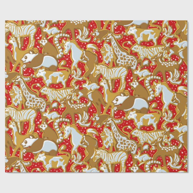 Julgingerbröd Djur Parad Presentpapper (Platt)