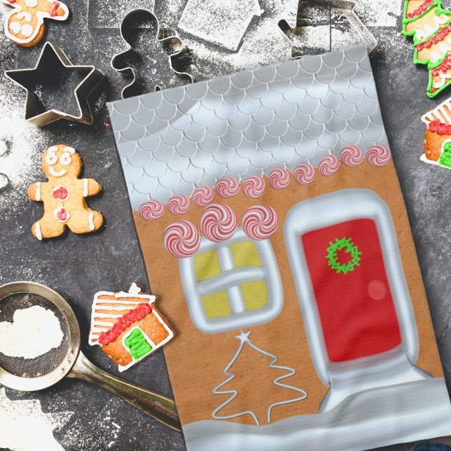 Julgingerbröd House Kitchen Towel Kökshandduk (A festive christmas kitchen towel inspired by a gingerbread house)
