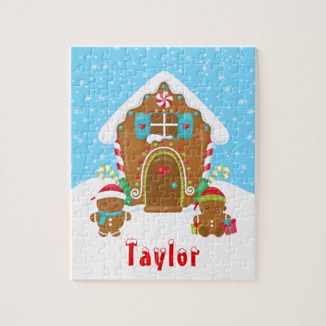 Julgingerbröd House Red and Blue Pussel (Vertikal)