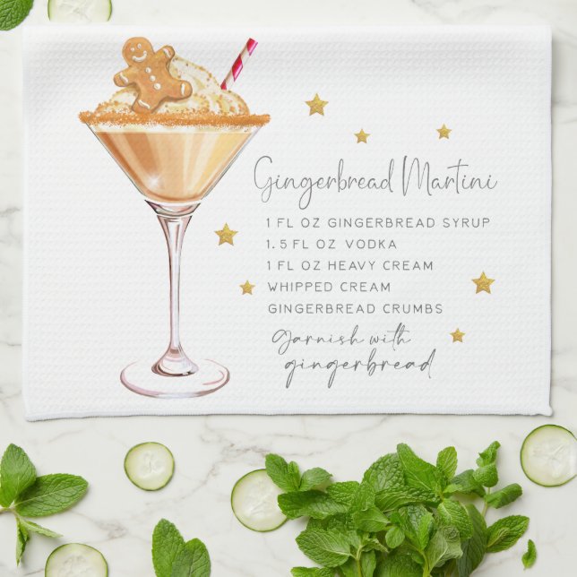 Julgingerbröd Martini Recipe Watercolor Kökshandduk (Vikta)