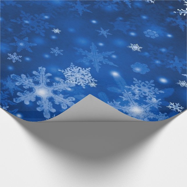 Julgipset Wrap/Blue Snöflingor Presentpapper (Hörn)