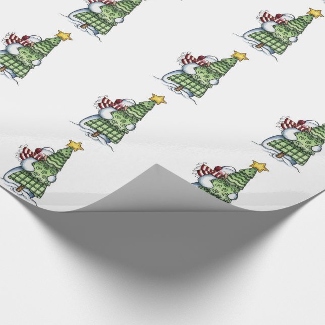 Julgipset Wrap/Snögubbe med Julgran Presentpapper (Hörn)