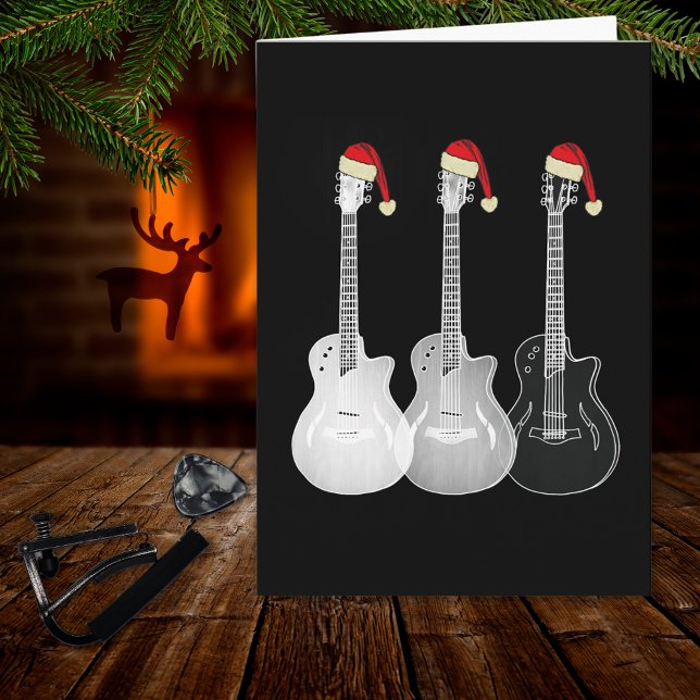 Julgitarr Santa Svart och Vit Kort (Cool guitar Black and white music themed holiday card)